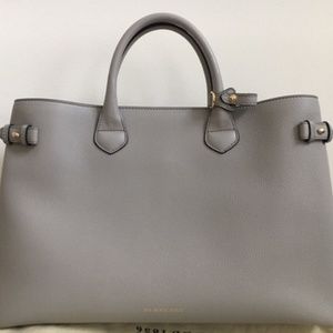 Burberry Large HouseCheck Banner Grey Leather Tote